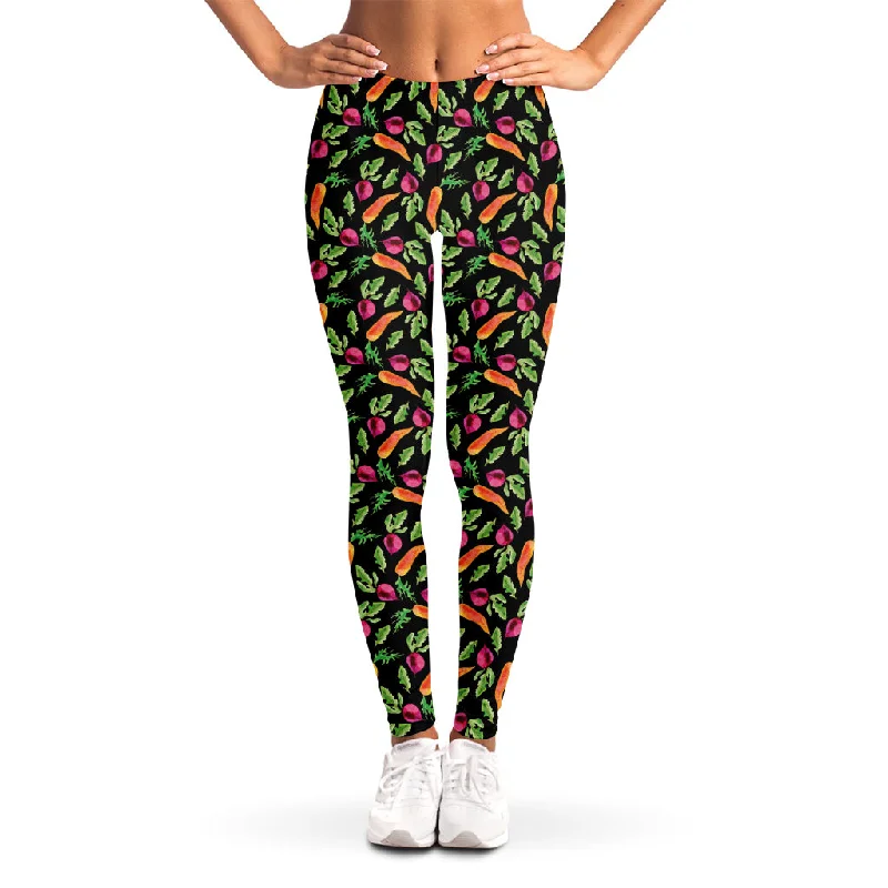 Watercolor Carrot And Radish Print Women's Leggings