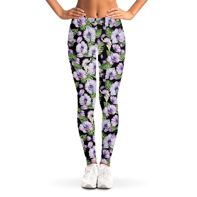 Watercolor Cattleya Pattern Print Women's Leggings