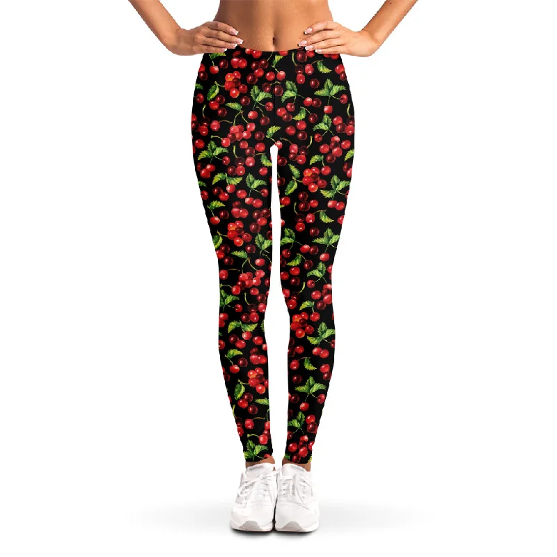 Watercolor Cherry Pattern Print Women's Leggings