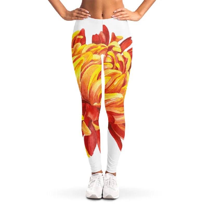 Watercolor Chrysanthemum Print Women's Leggings