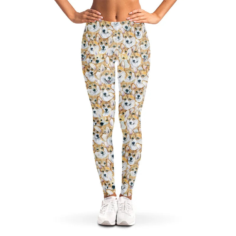 Watercolor Corgi Pattern Print Women's Leggings