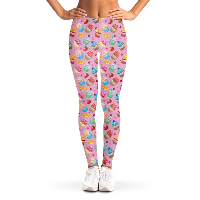 Watercolor Cupcake Pattern Print Women's Leggings