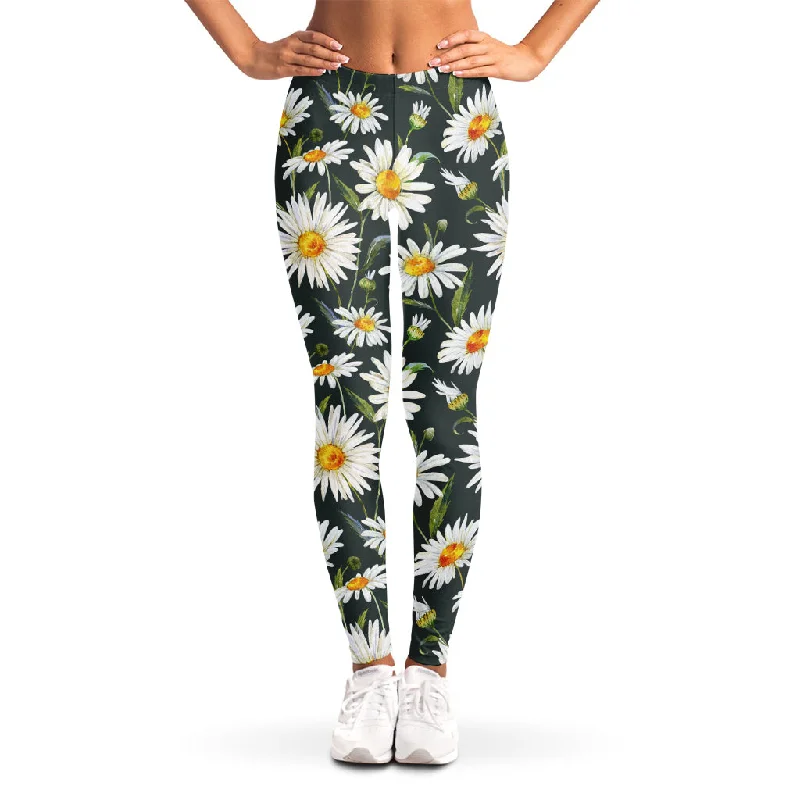 Watercolor Daisy Flower Pattern Print Women's Leggings