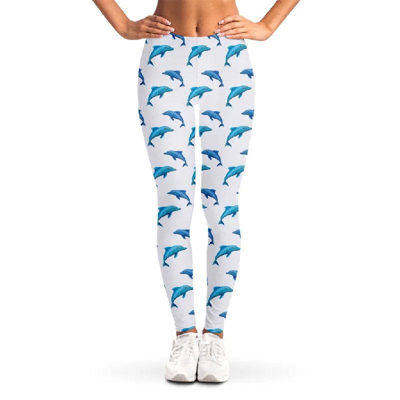 Watercolor Dolphin Pattern Print Women's Leggings