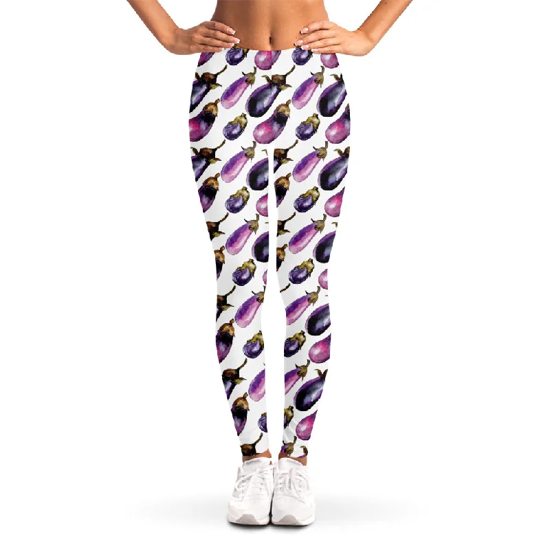 Watercolor Eggplant Pattern Print Women's Leggings