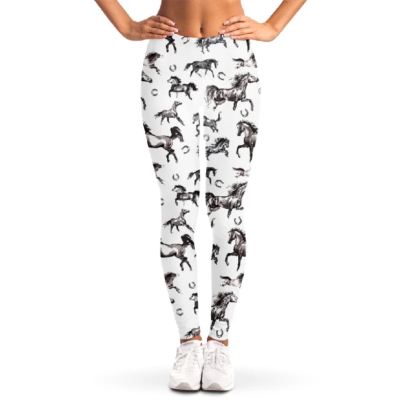 Watercolor Horse Pattern Print Women's Leggings