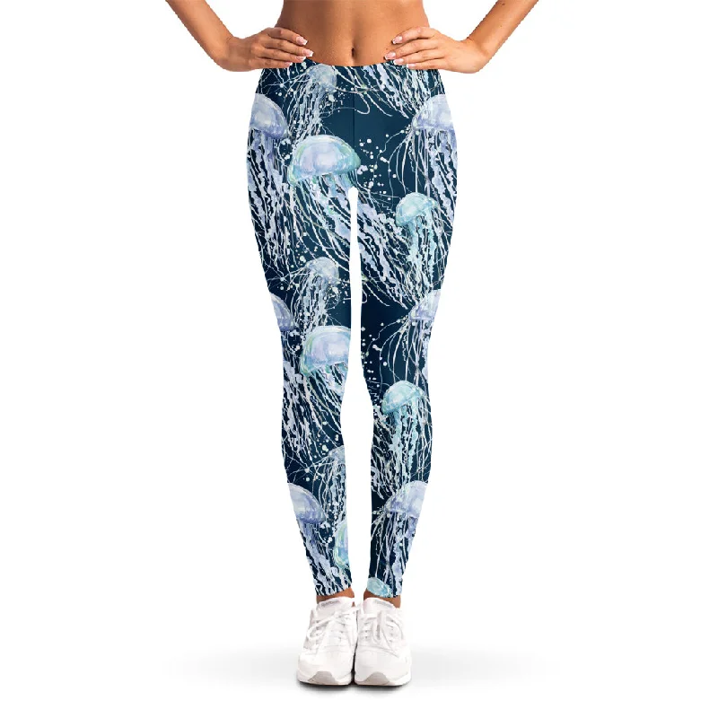 Watercolor Jellyfish Pattern Print Women's Leggings