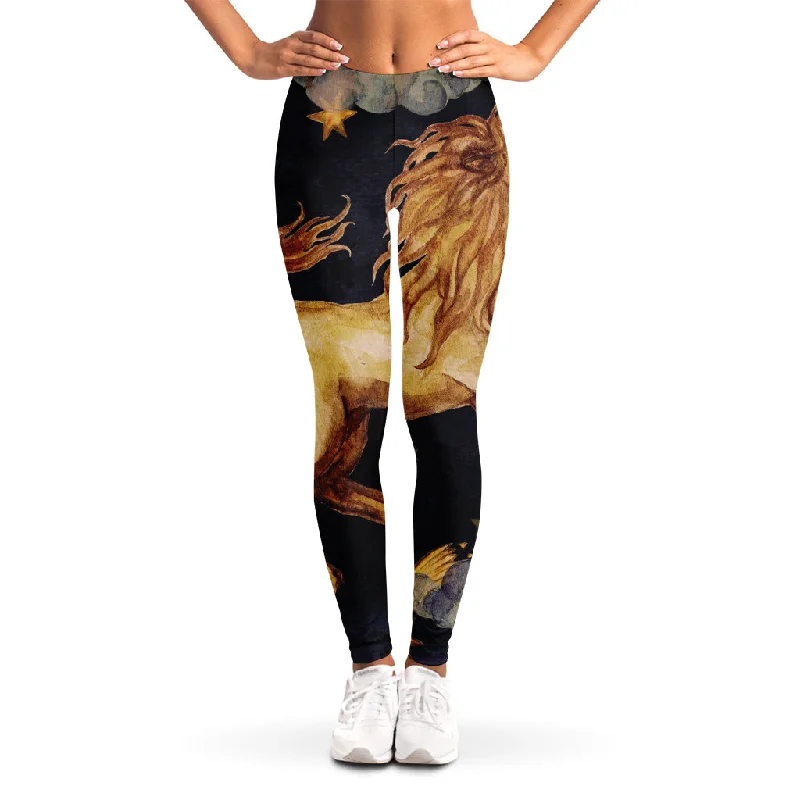 Watercolor Leo Zodiac Sign Print Women's Leggings