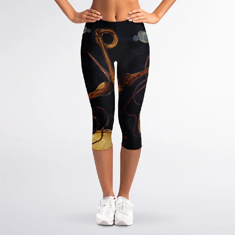 Watercolor Libra Zodiac Sign Print Women's Capri Leggings