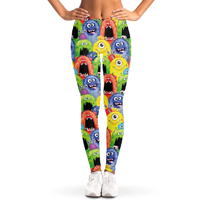 Watercolor Monster Pattern Print Women's Leggings