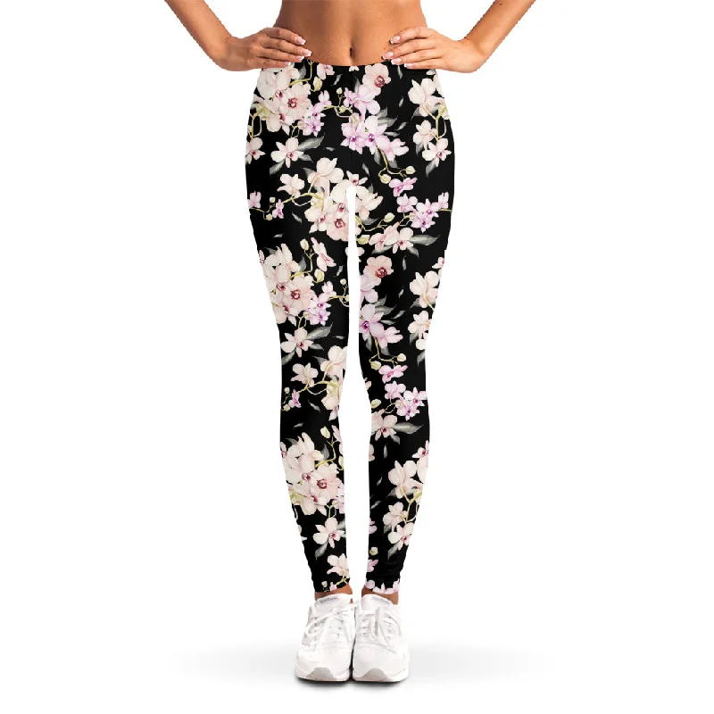 Watercolor Orchid Flower Pattern Print Women's Leggings