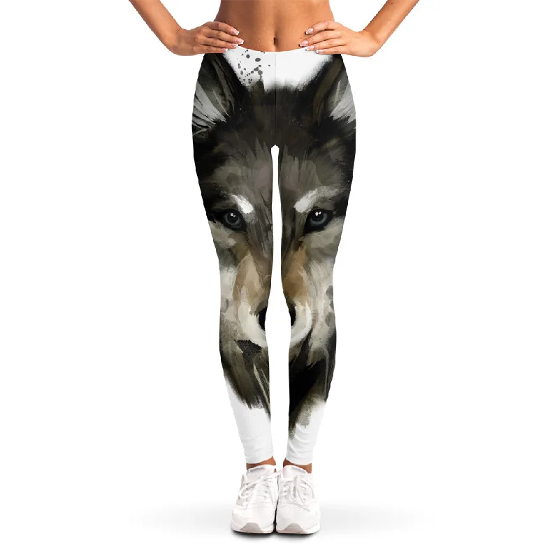 Watercolor Painting Wolf Print Women's Leggings