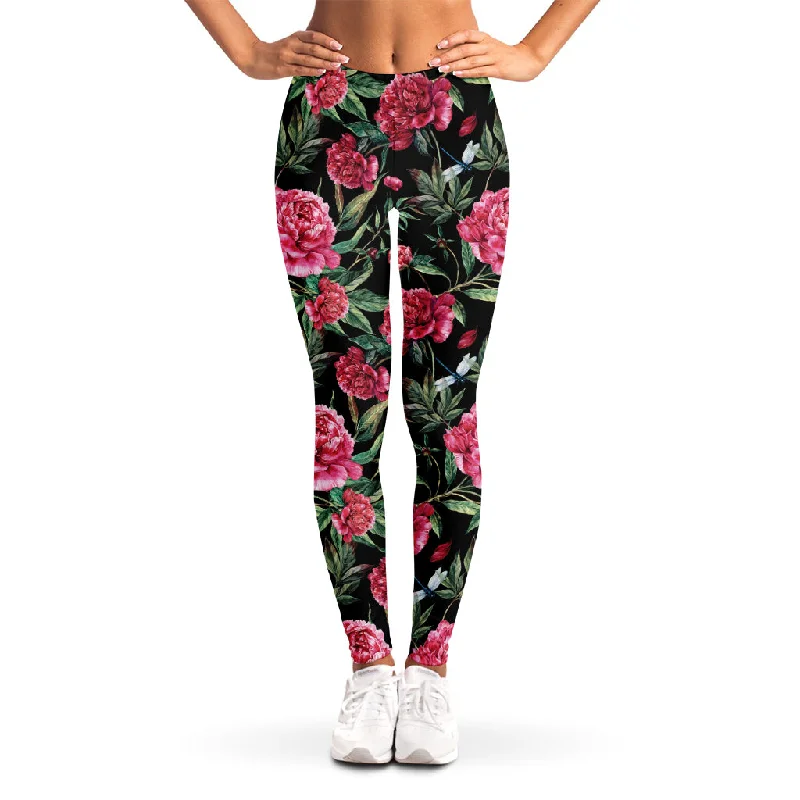 Watercolor Peony Pattern Print Women's Leggings