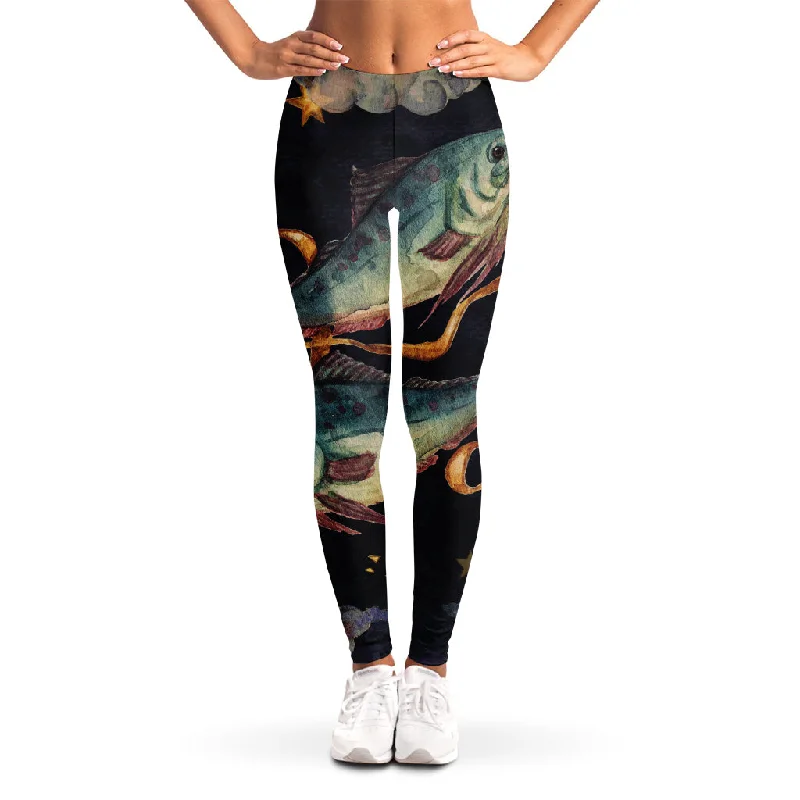 Watercolor Pisces Zodiac Sign Print Women's Leggings