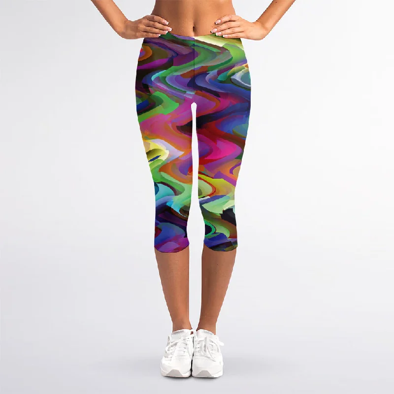 Watercolor Psychedelic Print Women's Capri Leggings