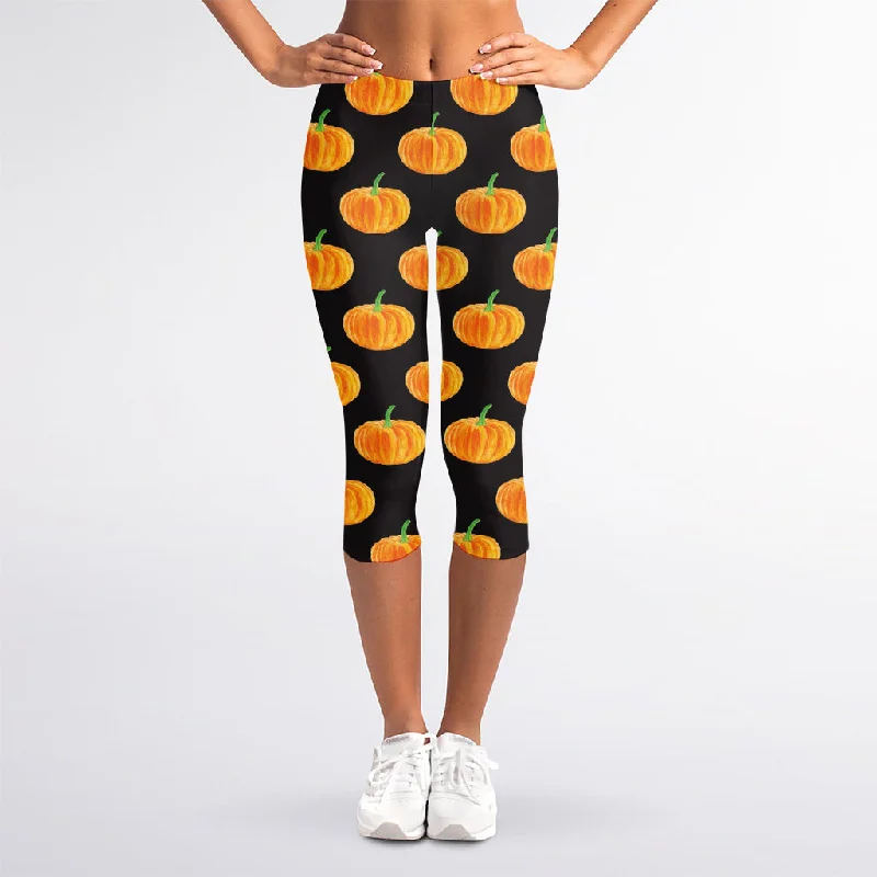 Watercolor Pumpkin Pattern Print Women's Capri Leggings