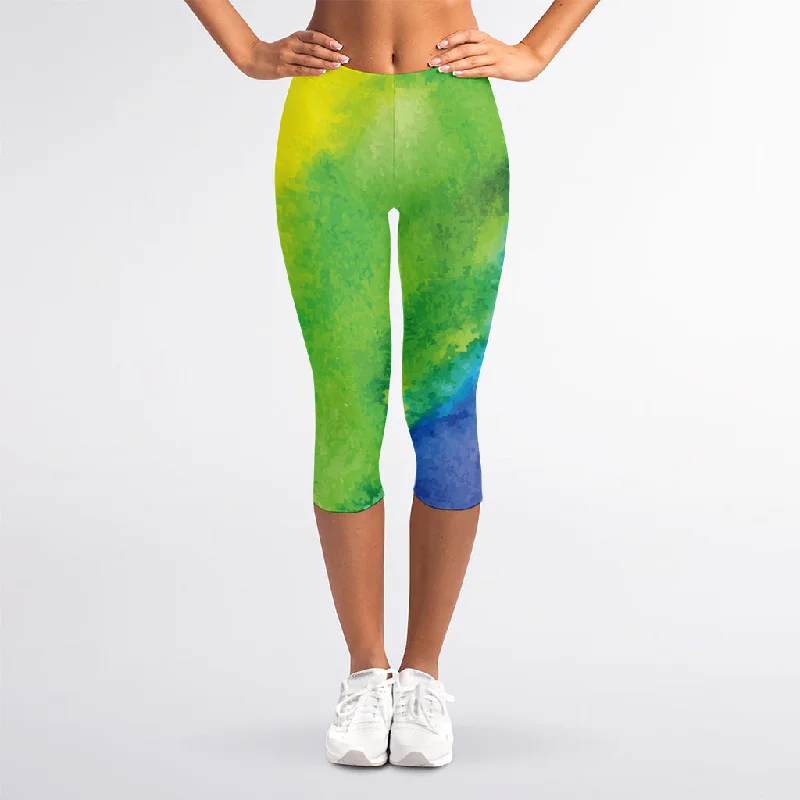 Watercolor Rainbow LGBT Pride Print Women's Capri Leggings