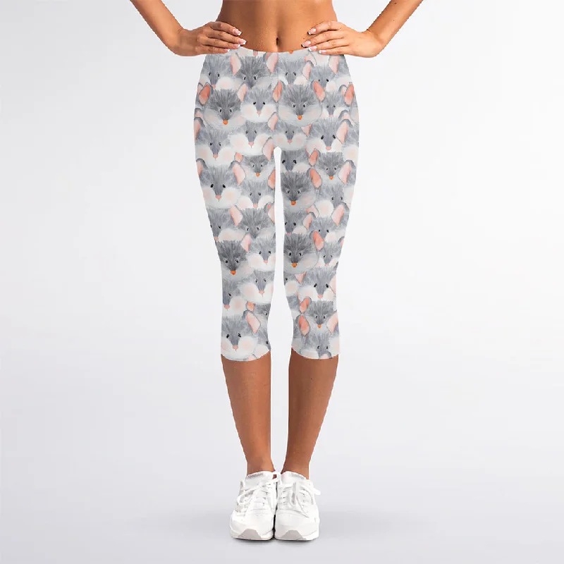 Watercolor Rat Pattern Print Women's Capri Leggings