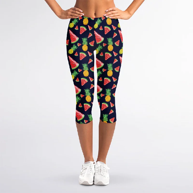 Watercolor Tropical Pattern Print Women's Capri Leggings