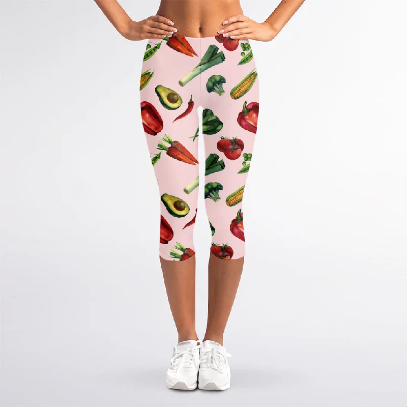 Watercolor Vegan Pattern Print Women's Capri Leggings