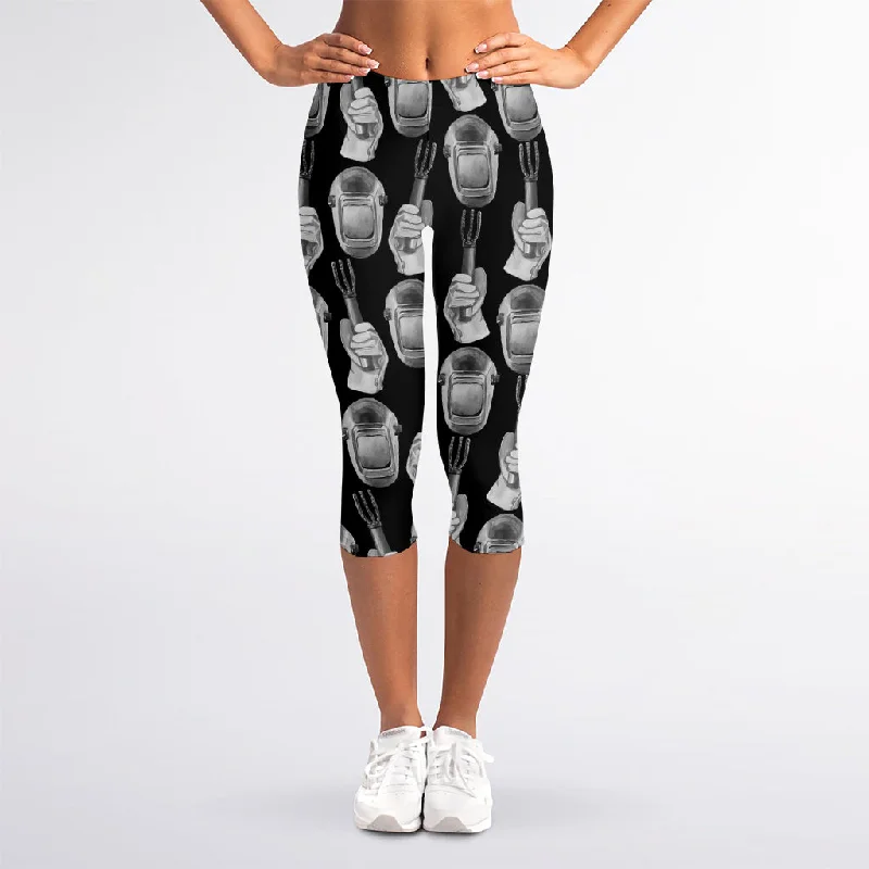 Watercolor Welder Pattern Print Women's Capri Leggings