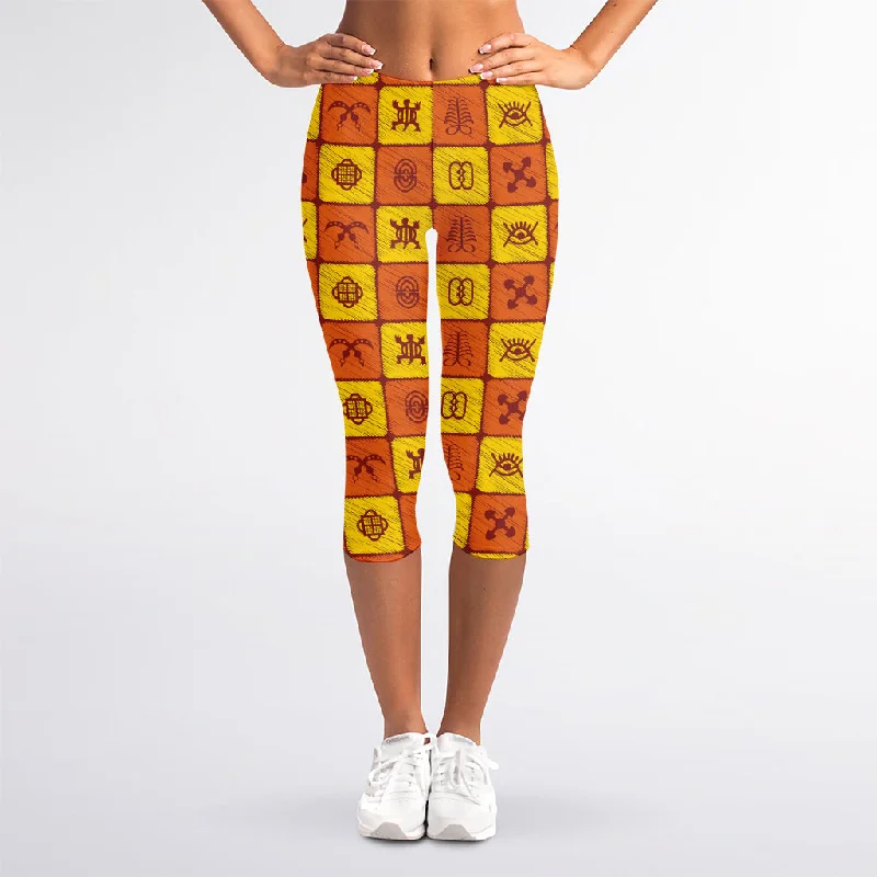 West Adinkra Symbols Pattern Print Women's Capri Leggings