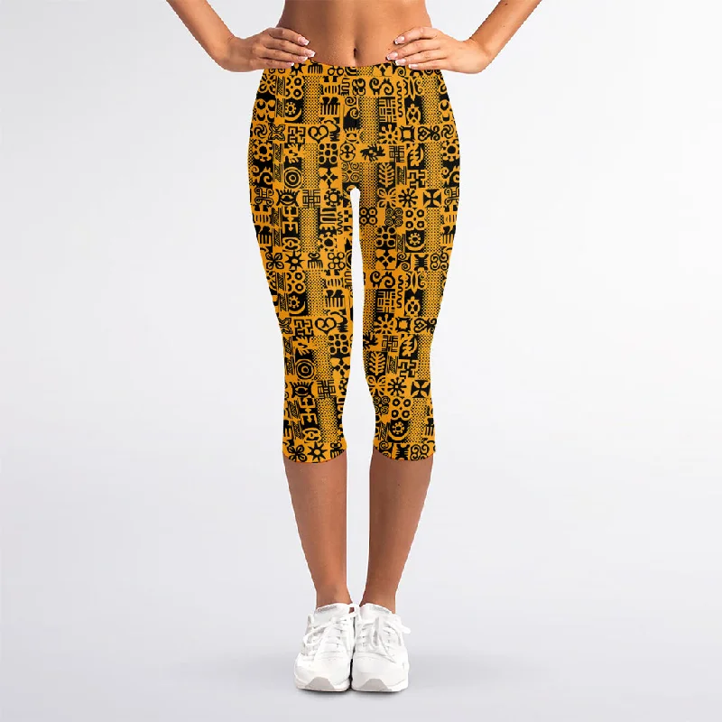 West African Adinkra Tribe Symbols Women's Capri Leggings