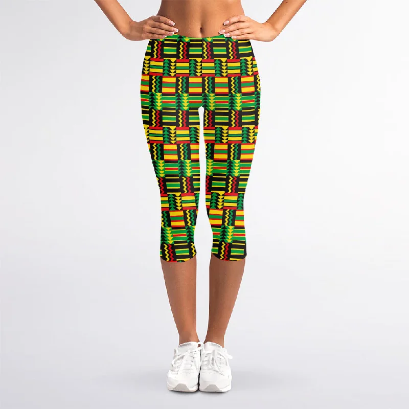 West African Kente Tribal Pattern Print Women's Capri Leggings