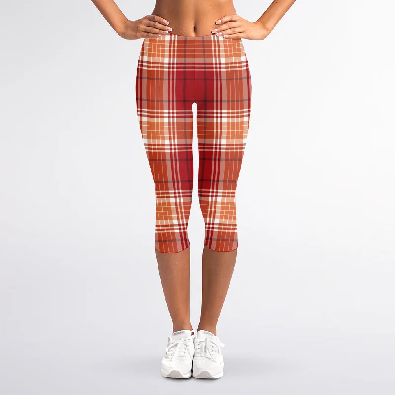 Western Tartan Pattern Print Women's Capri Leggings