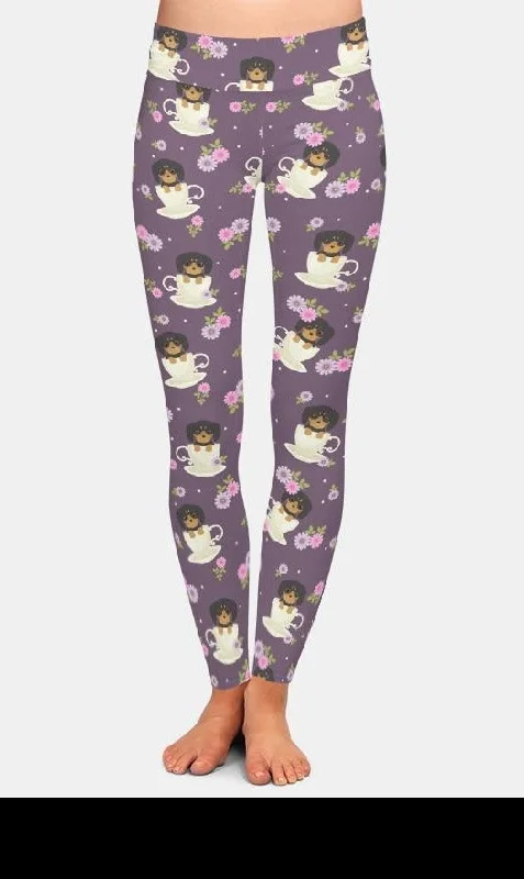 Womens Fashion Puppy Dog In A Teacup Printed Leggings