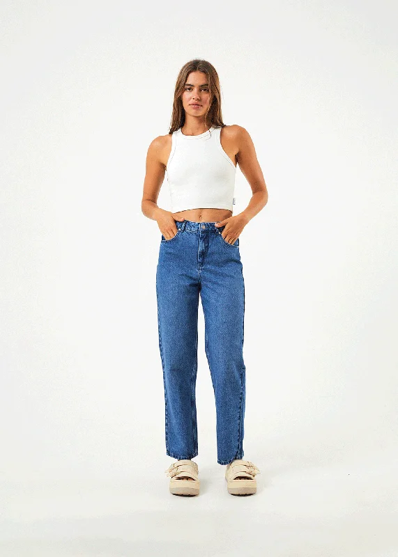 AFENDS Womens Shelby - Denim Wide Leg Jeans Long - Authentic Blue Trendy Button-Up High-Waist Jeans AFENDS Womens Shelby - Denim Wide Leg Jeans Long - Authentic Blue Trendy Button-Up High-Waist Jeans