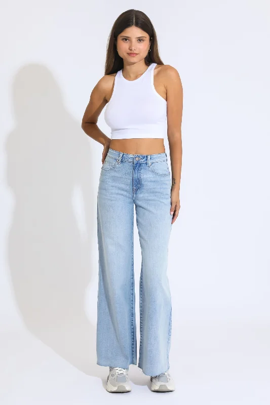 Ashley Super High Rise A-line Baggy Jeans - Light Medium Blue Trendy Wide-Leg High-Waist Denim Ashley Super High Rise A-line Baggy Jeans - Light Medium Blue Trendy Wide-Leg High-Waist Denim