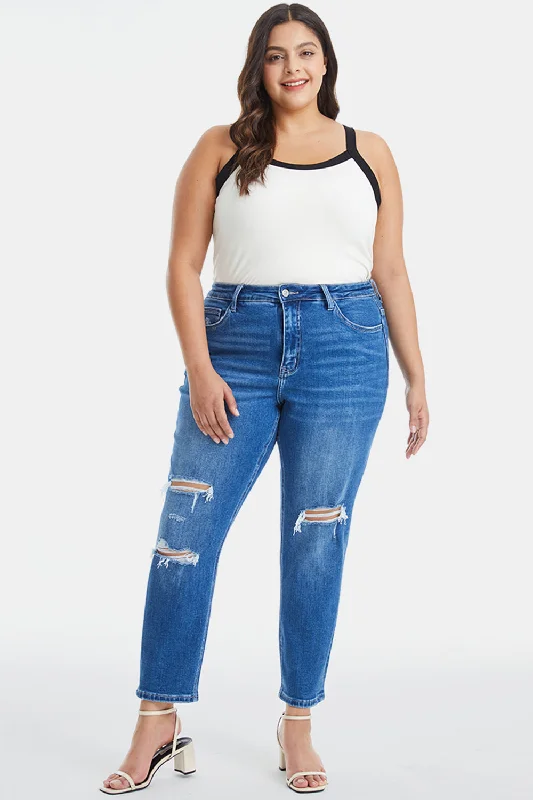 Regina Full Size Distressed High Waist Mom Jeans