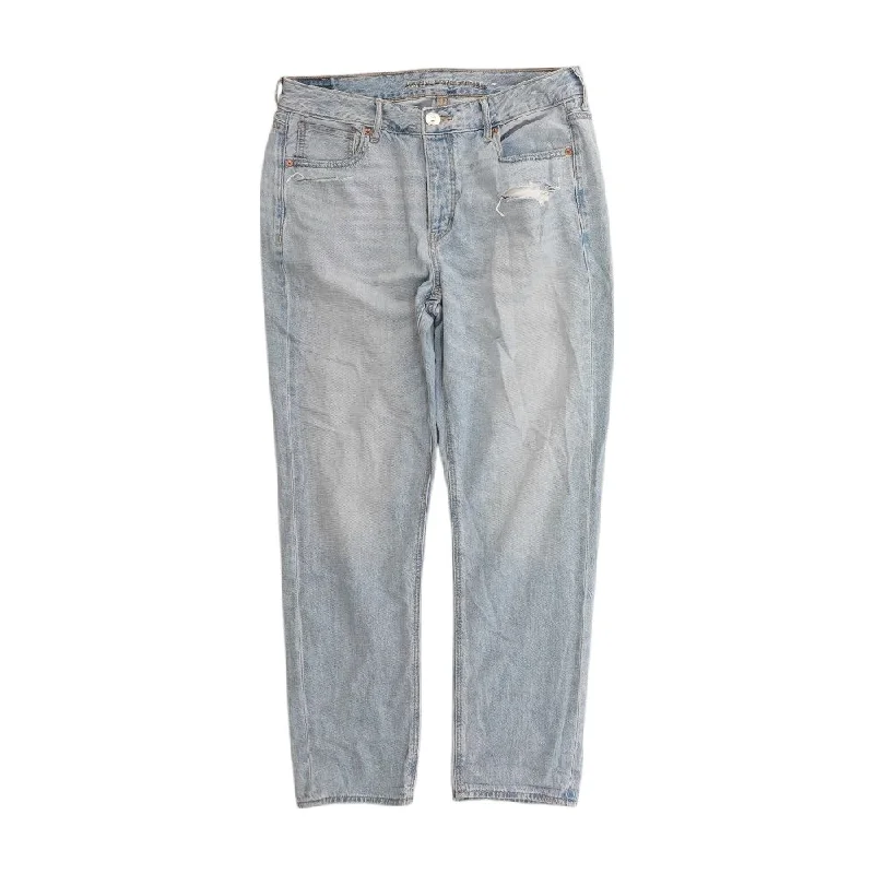 Blue Solid High Rise Relaxed Jeans