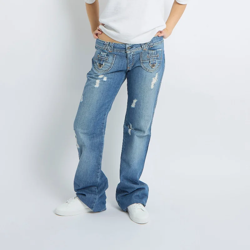 Buckle Detail Distressed Straight Leg Jeans - UK 12