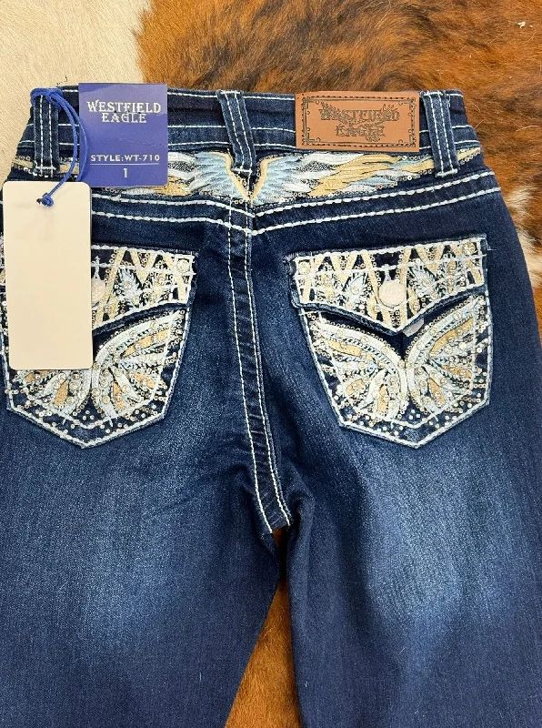 WESTFIELD EAGLE RHINESTONE DARK WASH BOOTCUT WOMEN JEANS WT-710 Trendy Bootcut High-Waisted Jeans WESTFIELD EAGLE RHINESTONE DARK WASH BOOTCUT WOMEN JEANS WT-710 Trendy Bootcut High-Waisted Jeans