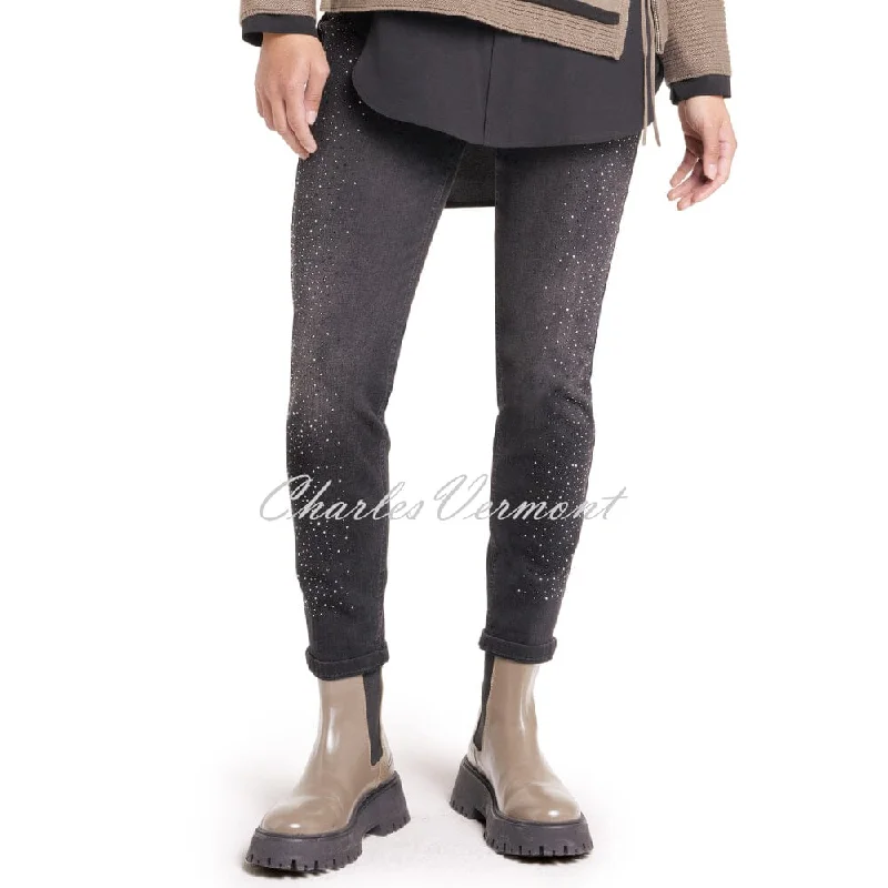 Doris Streich Black And Silver Rhinestone Jeans - Style 845197-99 Casual Bootcut Ripped Jeans Doris Streich Black And Silver Rhinestone Jeans - Style 845197-99 Casual Bootcut Ripped Jeans