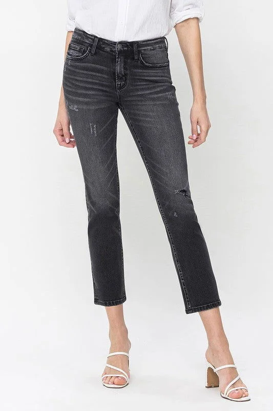 Flying Monkey Mid Rise Crop Slim Straight Jeans