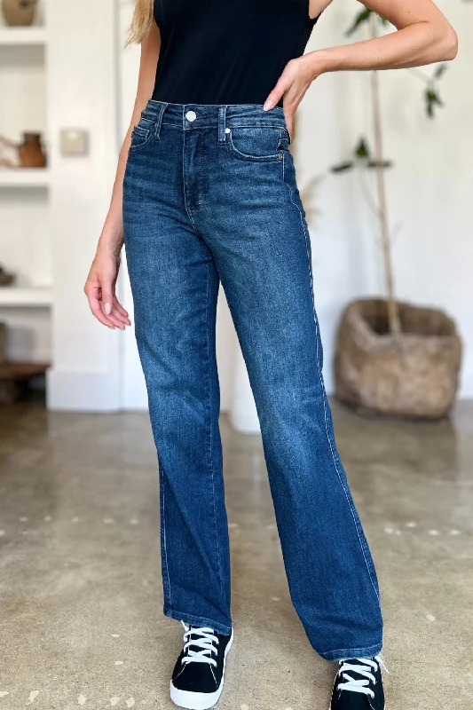 Judy Blue Full Size Tummy Control Straight Jeans Casual Bootcut Ripped Jeans