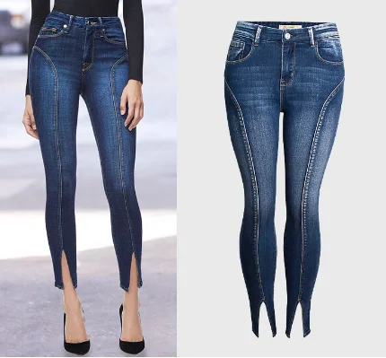 Mid-rise elastic split-leg hem Jeans