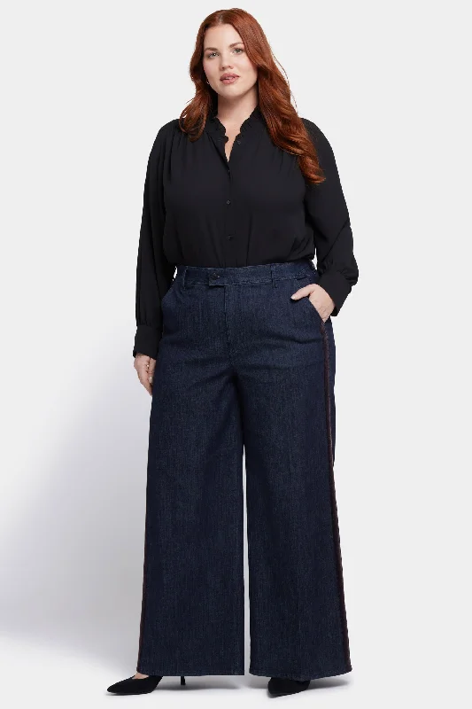 Mona Wide Leg Trouser Jeans In Plus Size - Lightweight Rinse Chic Faded Blue Jeans