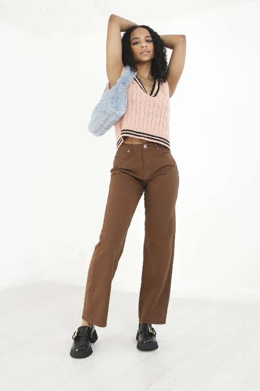 PLAIN PALE BROWN STRAIGHT LEG DENIM JEANS