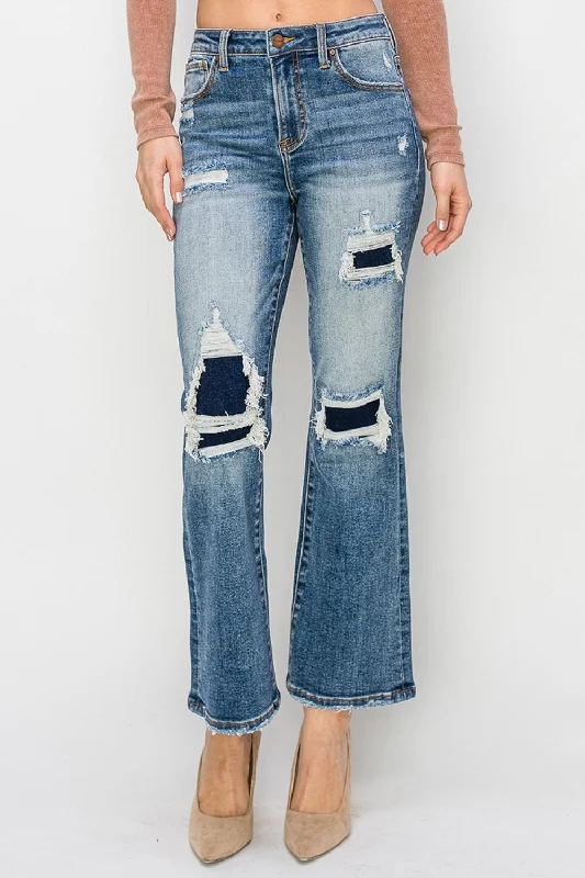 Risen Amelia High Rise Distressed Ankle Flare Jeans