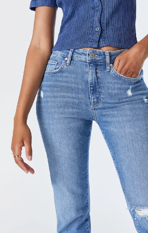 SOHO GIRLFRIEND JEANS IN MID DISTRESSED RECYCLED BLUE