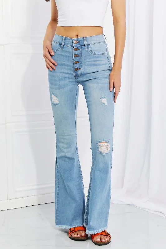 Vibrant MIU Full Size Jess Button Flare Jeans - Ships from The US