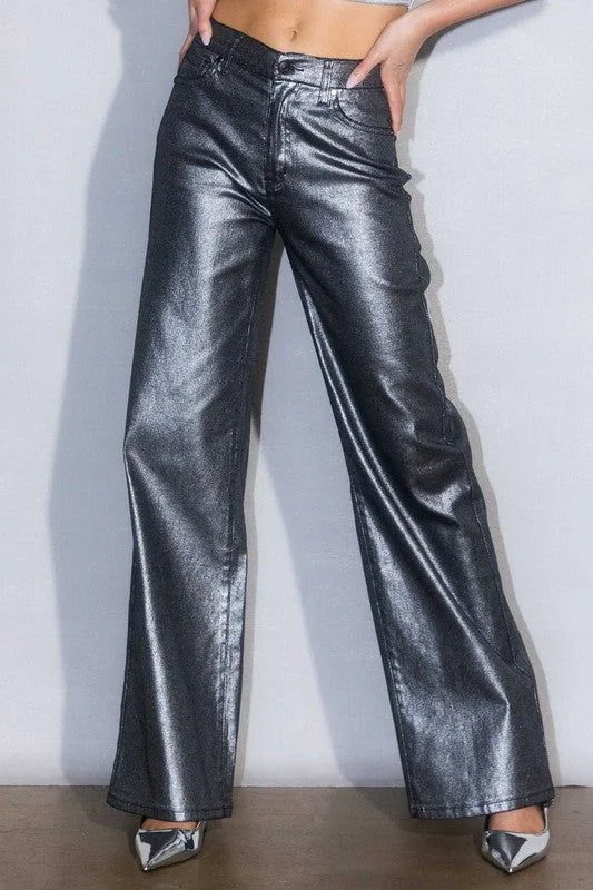 Vibrant MiU Metallic High Rise Wide Jeans