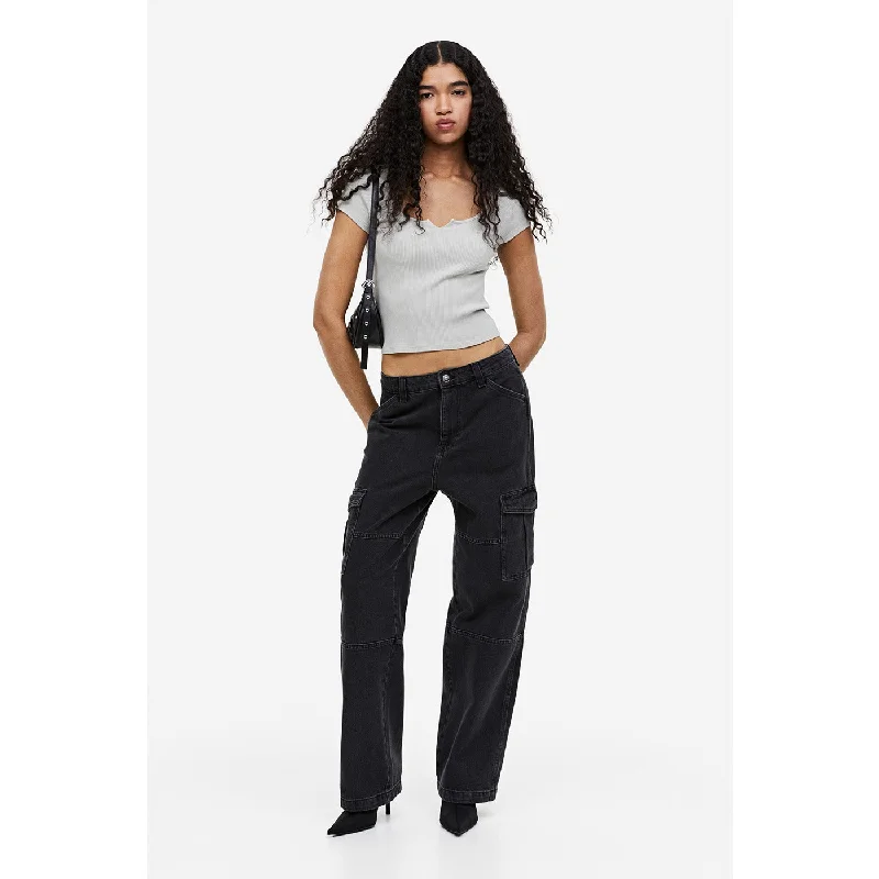 Charcoal High Waist Cargo Jeans