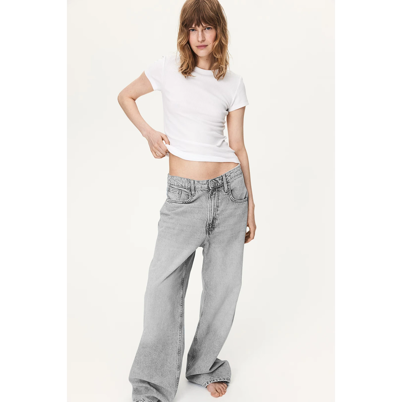 Baggy High Waist Grey Jeans Casual Distressed Denim Jeans
