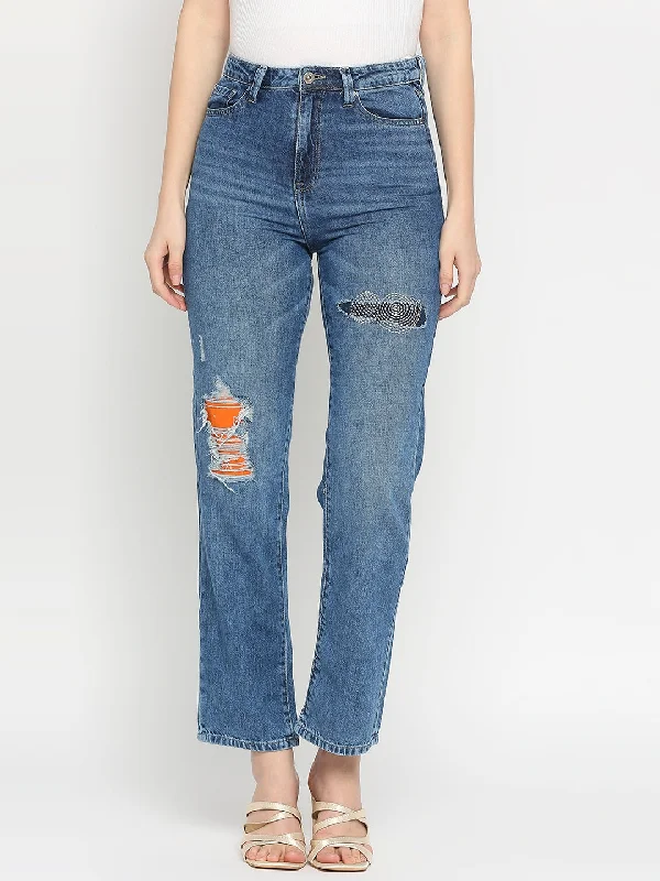 Spykar Women High-Rise Mildly Distressed Light Fade Cotton Jeans Casual Loose Fit Jeans Spykar Women High-Rise Mildly Distressed Light Fade Cotton Jeans Casual Loose Fit Jeans